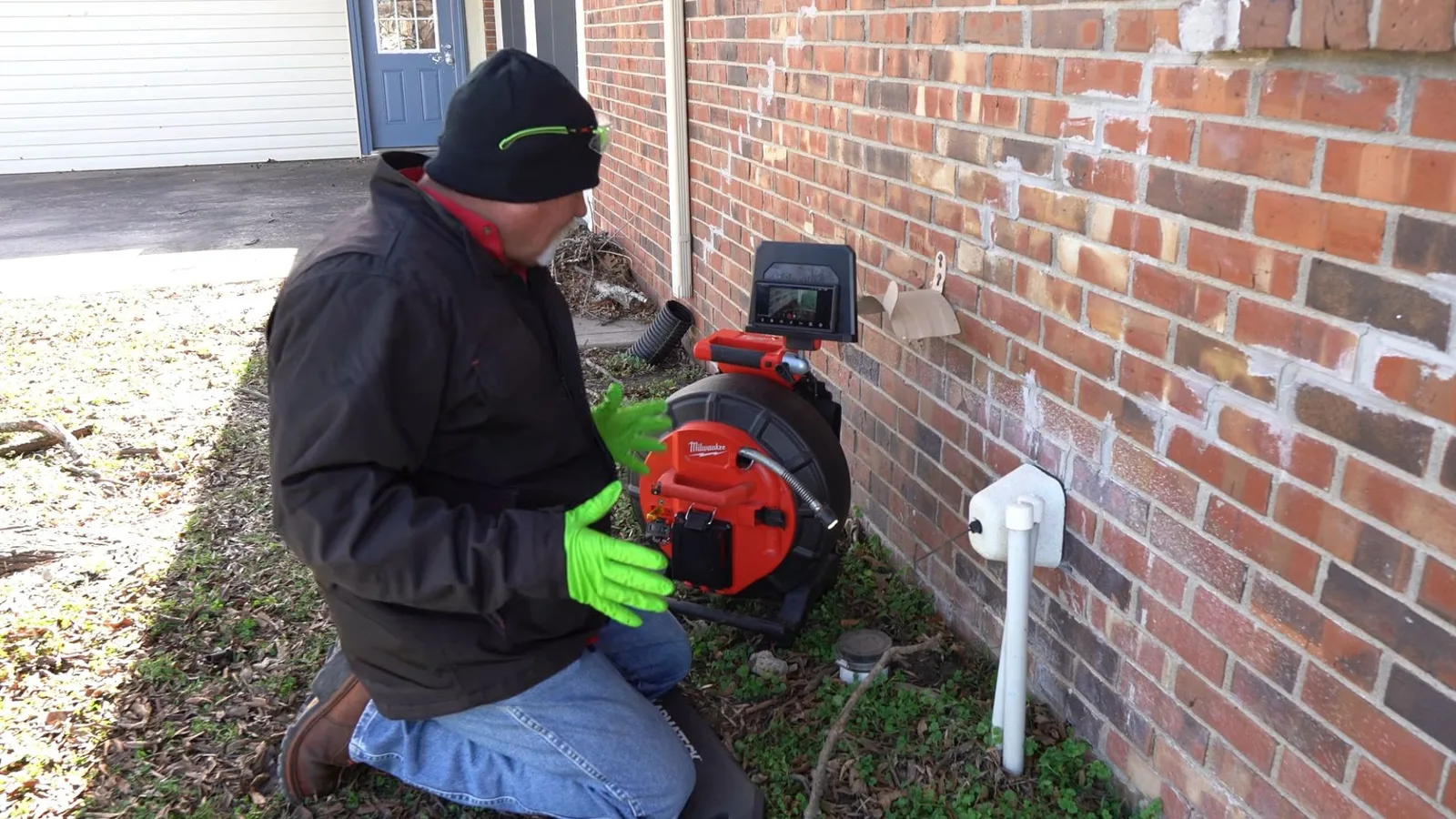 Sewer camera inspection equipment at a cleanout